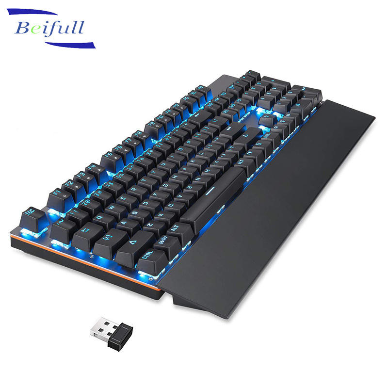 Rechargeable 104keys Anti-ghosting Luminous Blue Switch LED Backlit 2.4G wireless Gaming Mechanical Keyboard