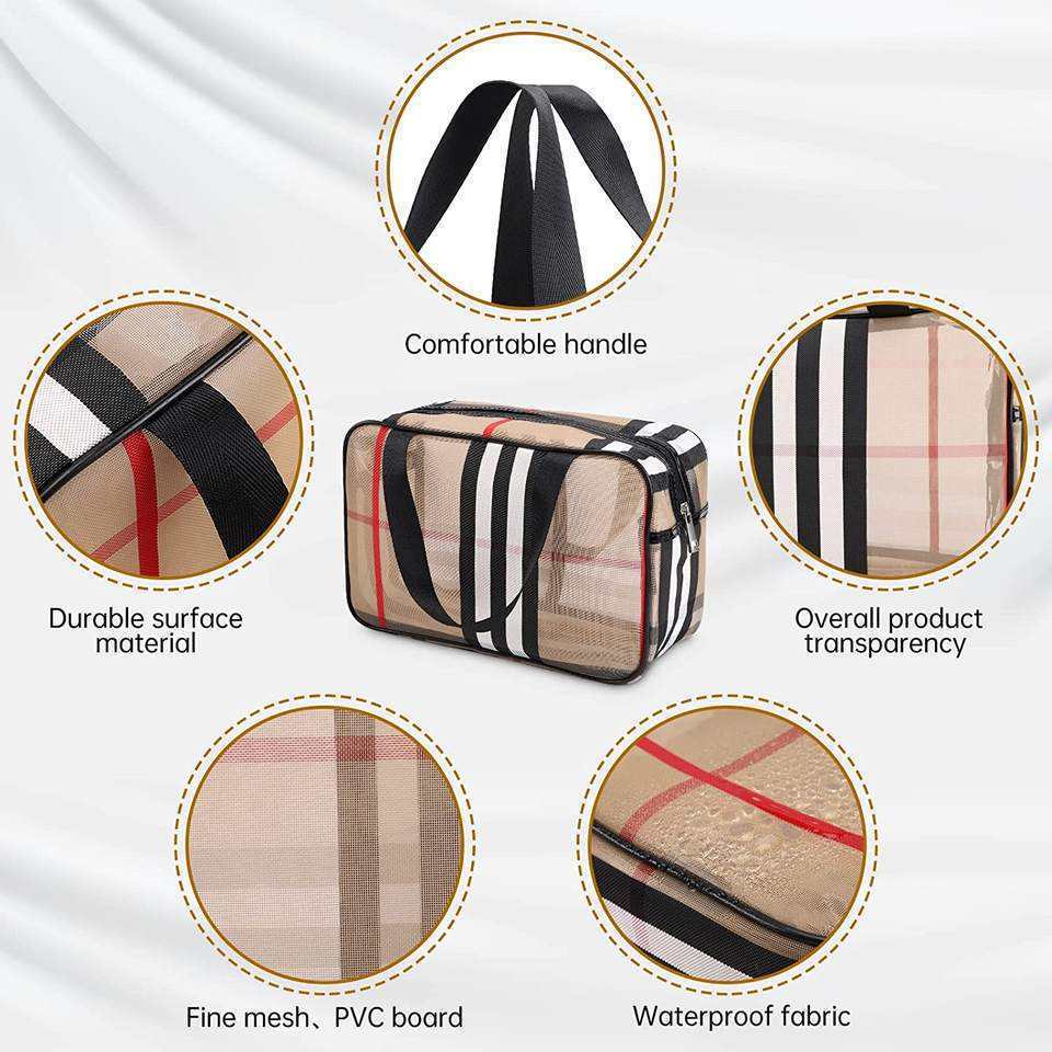 3pcs/set Luxury Cosmetic Bag Designer Pvc Mesh Stripe Waterproof Travel Bags Multifunctional Transparent Makeup Storage Bag