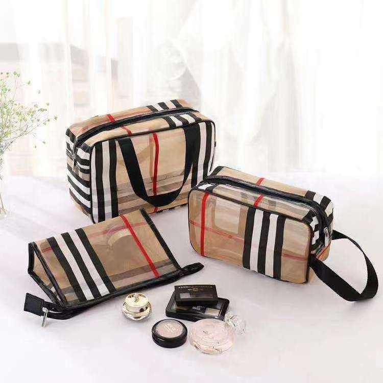 3pcs/set Luxury Cosmetic Bag Designer Pvc Mesh Stripe Waterproof Travel Bags Multifunctional Transparent Makeup Storage Bag