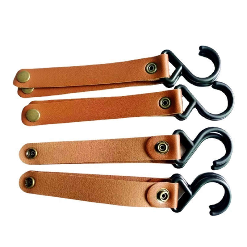 Ready Stock Leather Camping Hanger Hooks Kitchen Cooking PU Leather hanging Hook For Outdoor