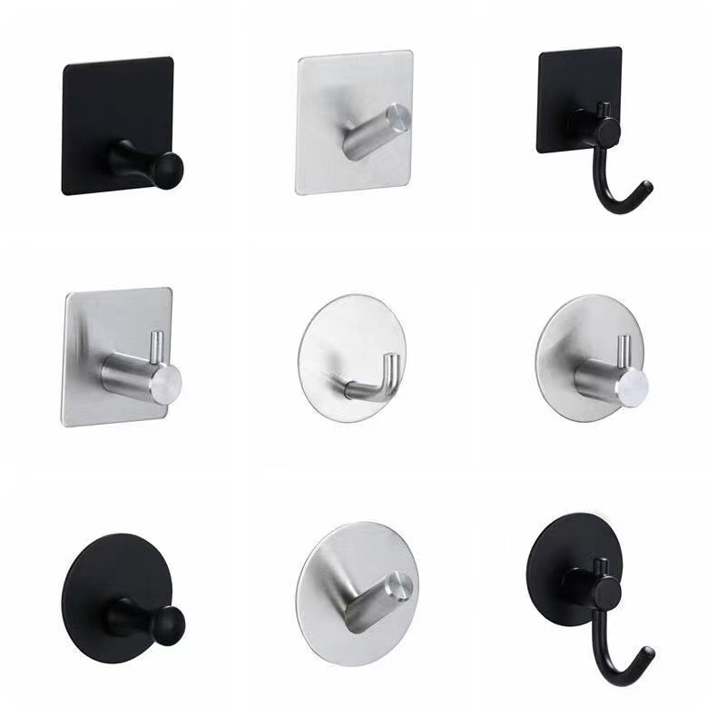 Hot Selling Waterproof Stainless Steel Towel Door Hanger Metal Self Adhesive Wall  Hooks