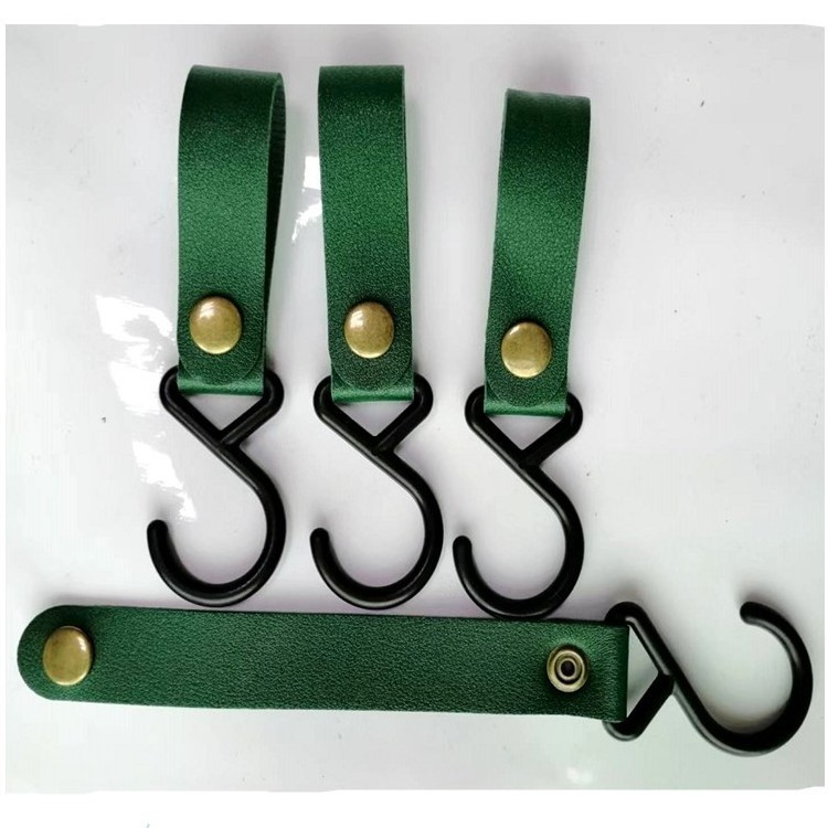 Ready Stock Leather Camping Hanger Hooks Kitchen Cooking PU Leather hanging Hook For Outdoor