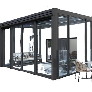 Outdoor Free Standing Double Glazed Aluminum Glass House Sunroom With Sliding Door