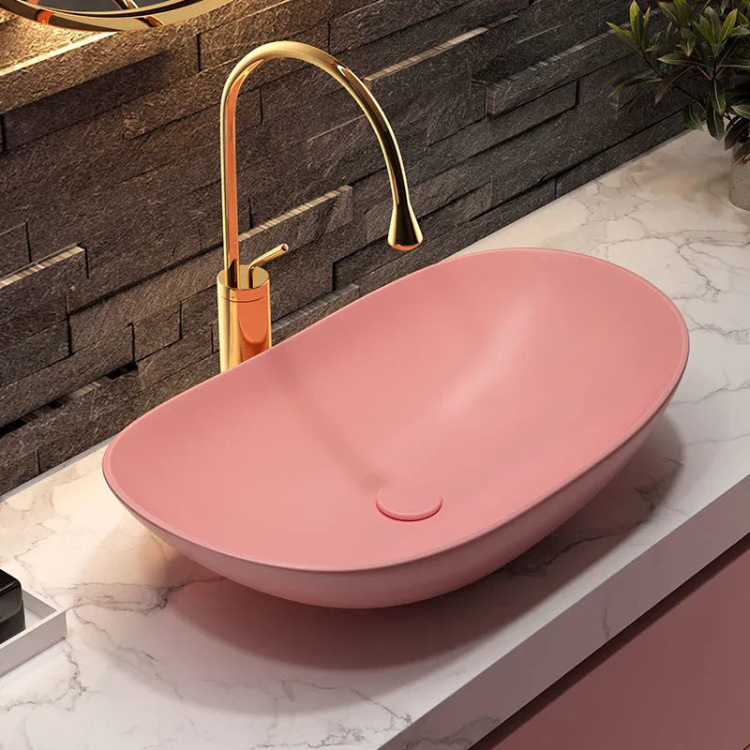 Small Size Wash Basin Pink Bathroom Sink Washroom Water Basin Ceramic Countertop Sinks