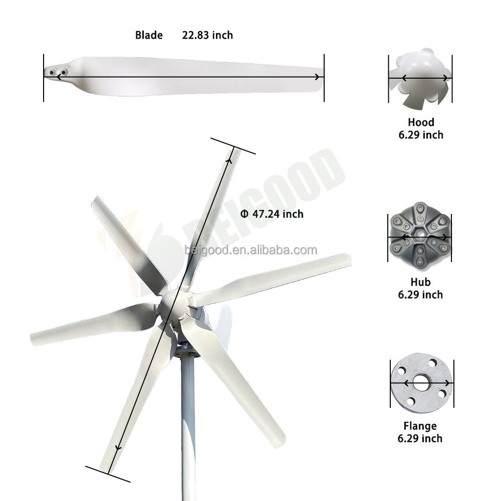 Poland Warehouse Stock Alternative Energy Saver For Home Use 500w 800w 1200w 12v 24v Horizontal Wind Turbine Generator Six Blade