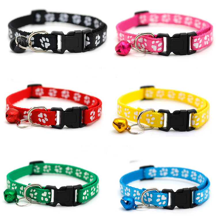 2021 Factory Wholesale Multi Color Paw print Adjustable Nylon Reflective Rope With Bell Pet cat Chain Lead Dog Collars