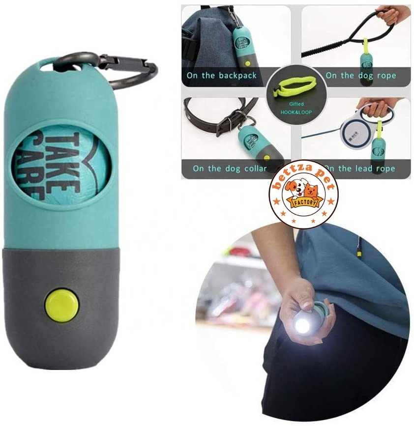 2024  Best Seller Pill Shape  LED Flashlight Pet Dog Poop Waste Bag Holder Dispenser