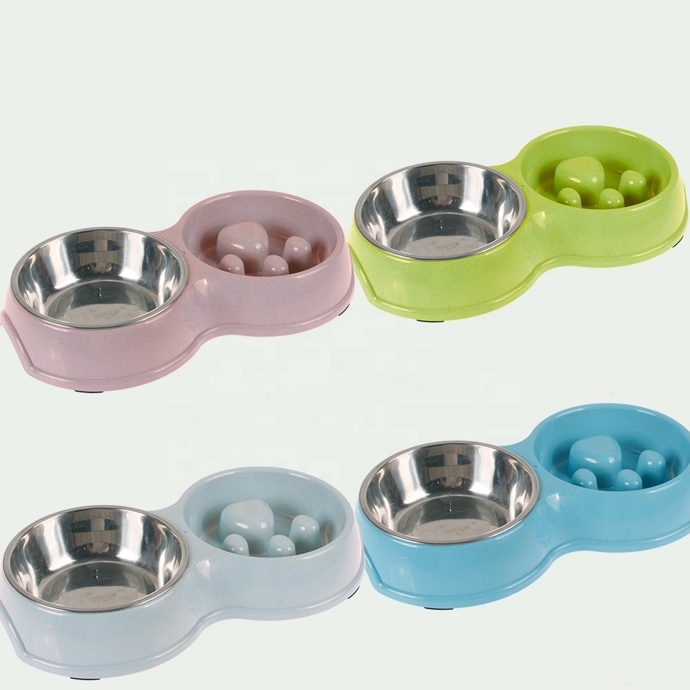 Wholesale Custom Double Pet Dog Slow Feeder Bowl Stainless Steel Puppy Food and Water Feeder for Dog Cats