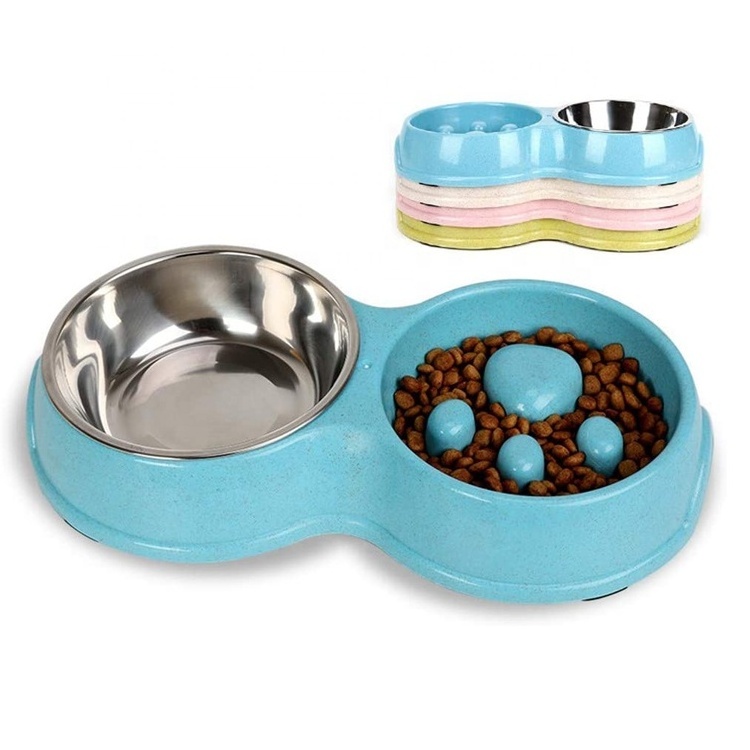 Wholesale Custom Double Pet Dog Slow Feeder Bowl Stainless Steel Puppy Food and Water Feeder for Dog Cats