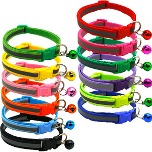 2021 Factory Wholesale Multi Color Adjustable Nylon Reflective Rope With Bell Pet cat Chain Lead Dog Collars