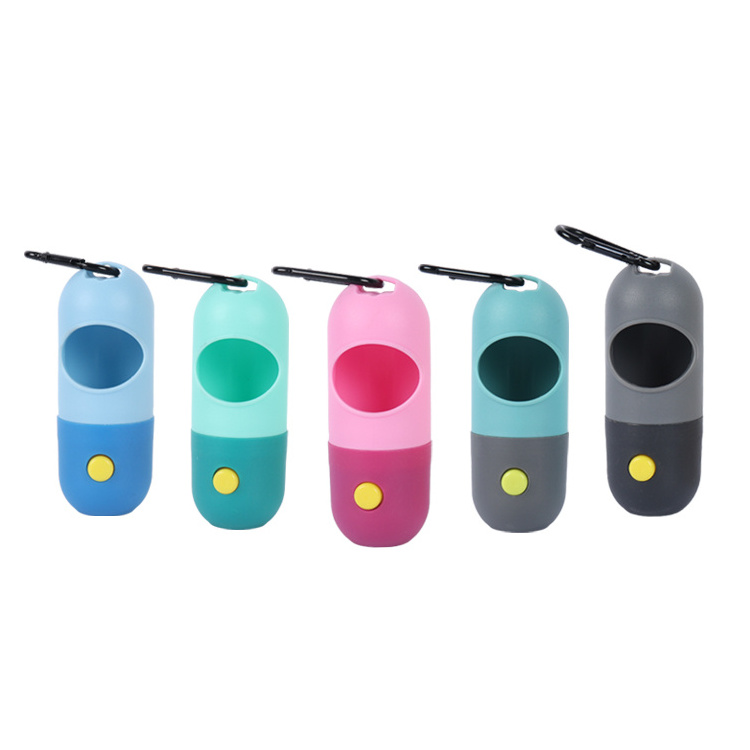 2024  Best Seller Pill Shape  LED Flashlight Pet Dog Poop Waste Bag Holder Dispenser