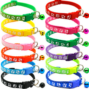 2021 Factory Wholesale Multi Color Paw print Adjustable Nylon Reflective Rope With Bell Pet cat Chain Lead Dog Collars