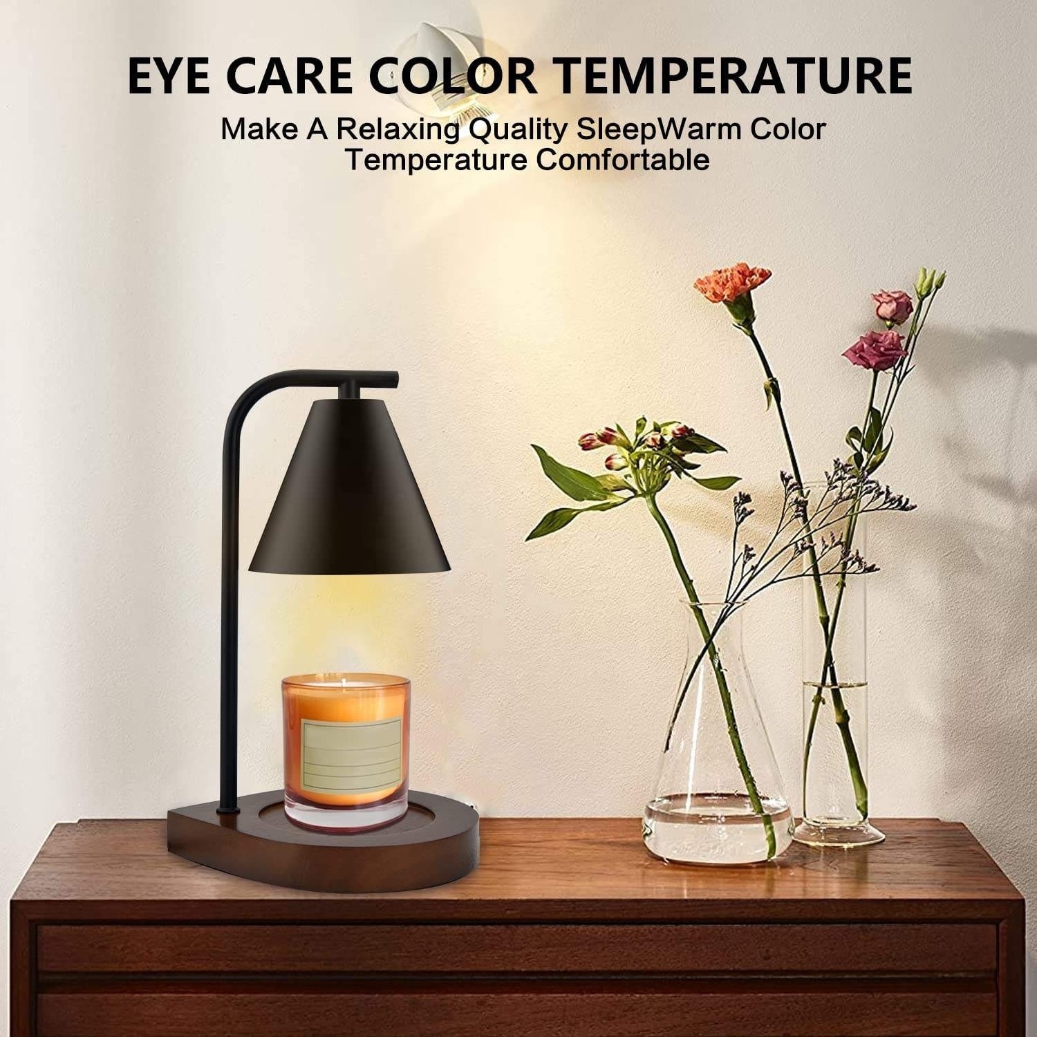 Wood Base Electric Candle Warmer Wax Melting Light Creative Aromatherapy Candle Warmer Lamp for Scented Candles Ajustable