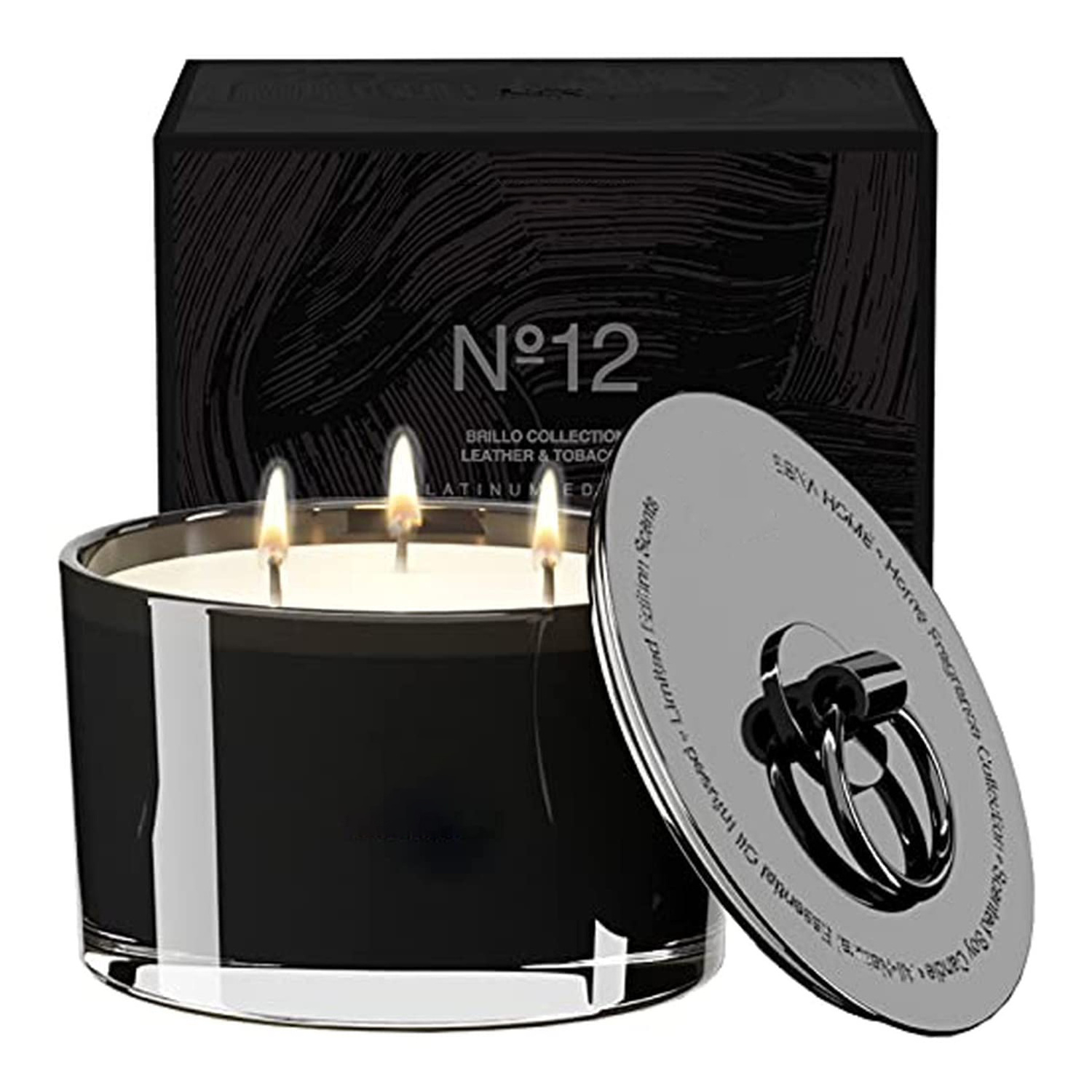 Luxury 3 Wick Custom Natural Soy Wax Scented Candle In Black Glass Jar