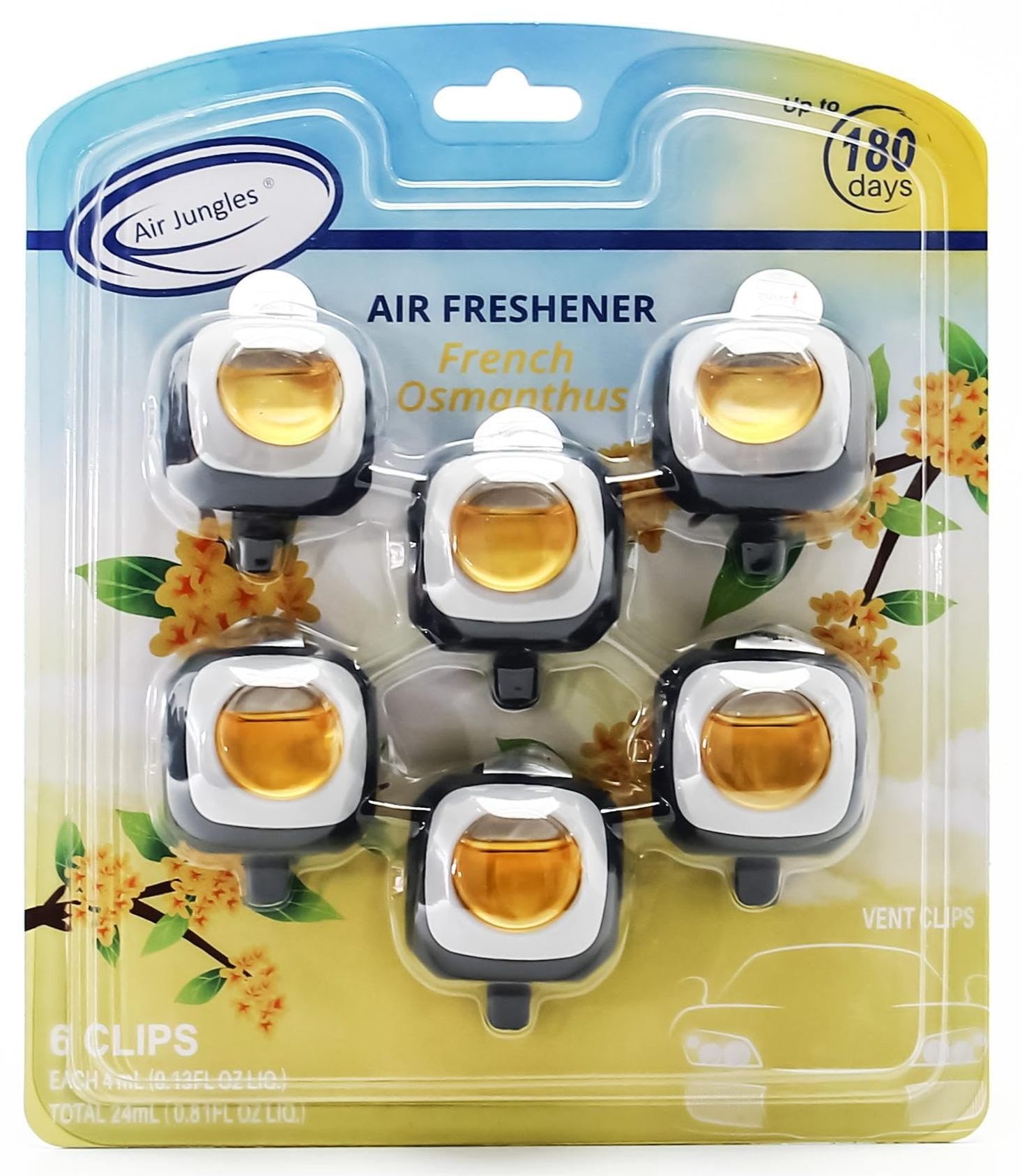 New Car Scent Air Freshener 6 Vent Clips Each 4ml Long Lasting Up to 180 Days Car Refresher Odor Eliminator