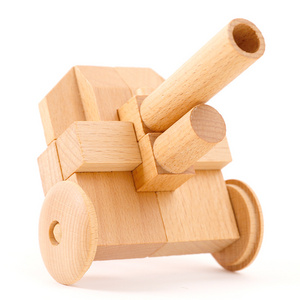 Popular Wood Crafts Novelty Gift  Wheeled Cannon Jigsaw 3D Diy Assembled Wooden Puzzle For Boys