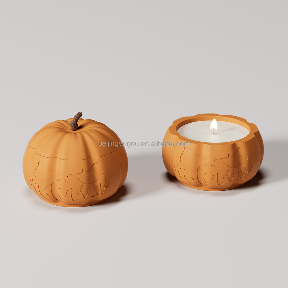 Halloween Christmas Pumpkin Scented Candle Customized Logo and Packaging Scented Candle Set Embossed Cement Cup Fragrance Candle