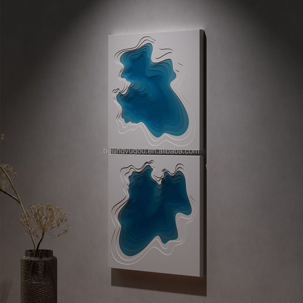 Modern Simple Lake Scenery Wall Decoration Painting Environmentally Friendly Concrete White Blue Home Decoration Painting