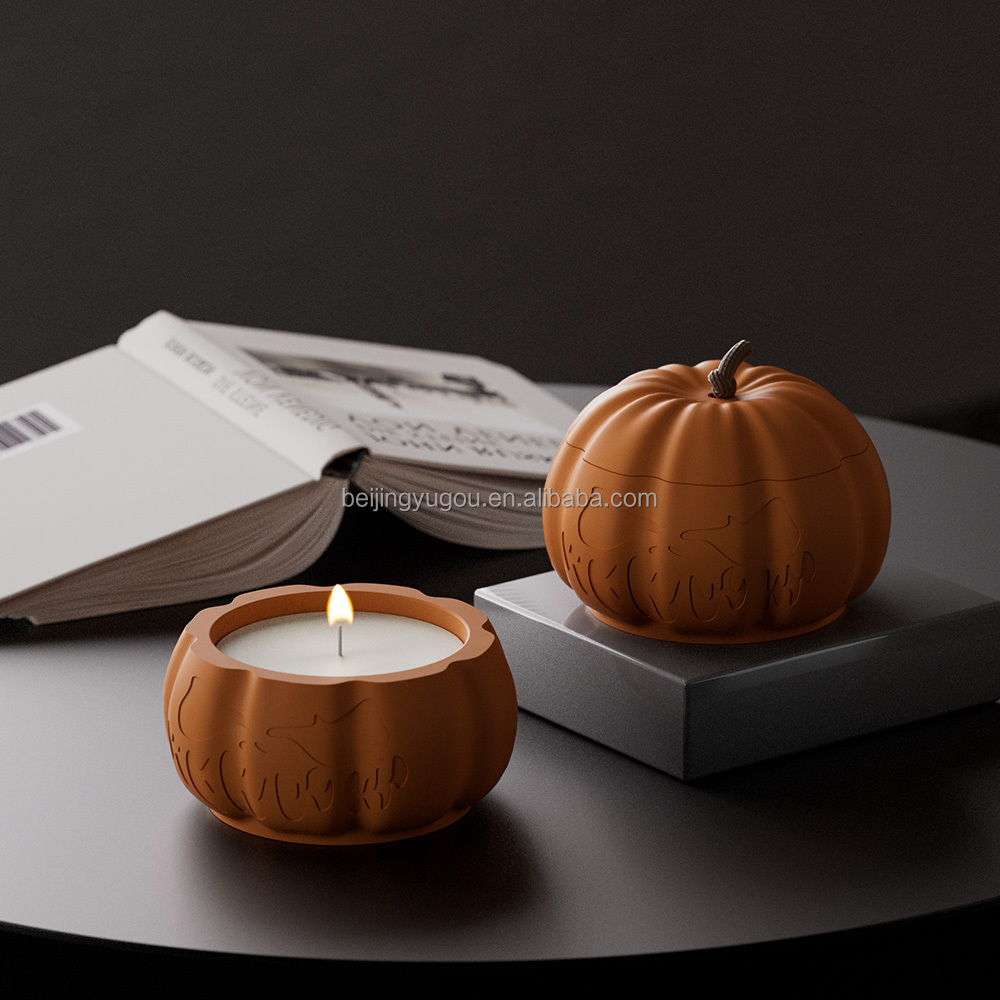 Halloween Christmas Pumpkin Scented Candle Customized Logo and Packaging Scented Candle Set Embossed Cement Cup Fragrance Candle