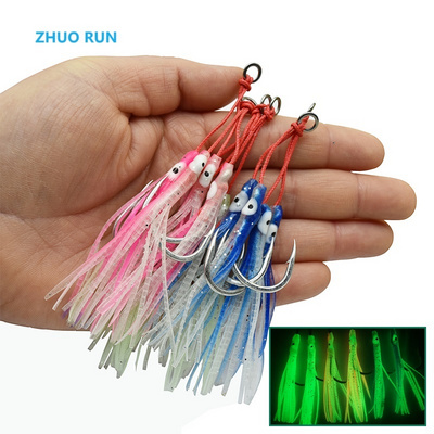 ZHUO RUN Luminous Octopus Double Jigging Hook Metal Jig High Carbon Steel With Feather Fishing Jig Assist Hook