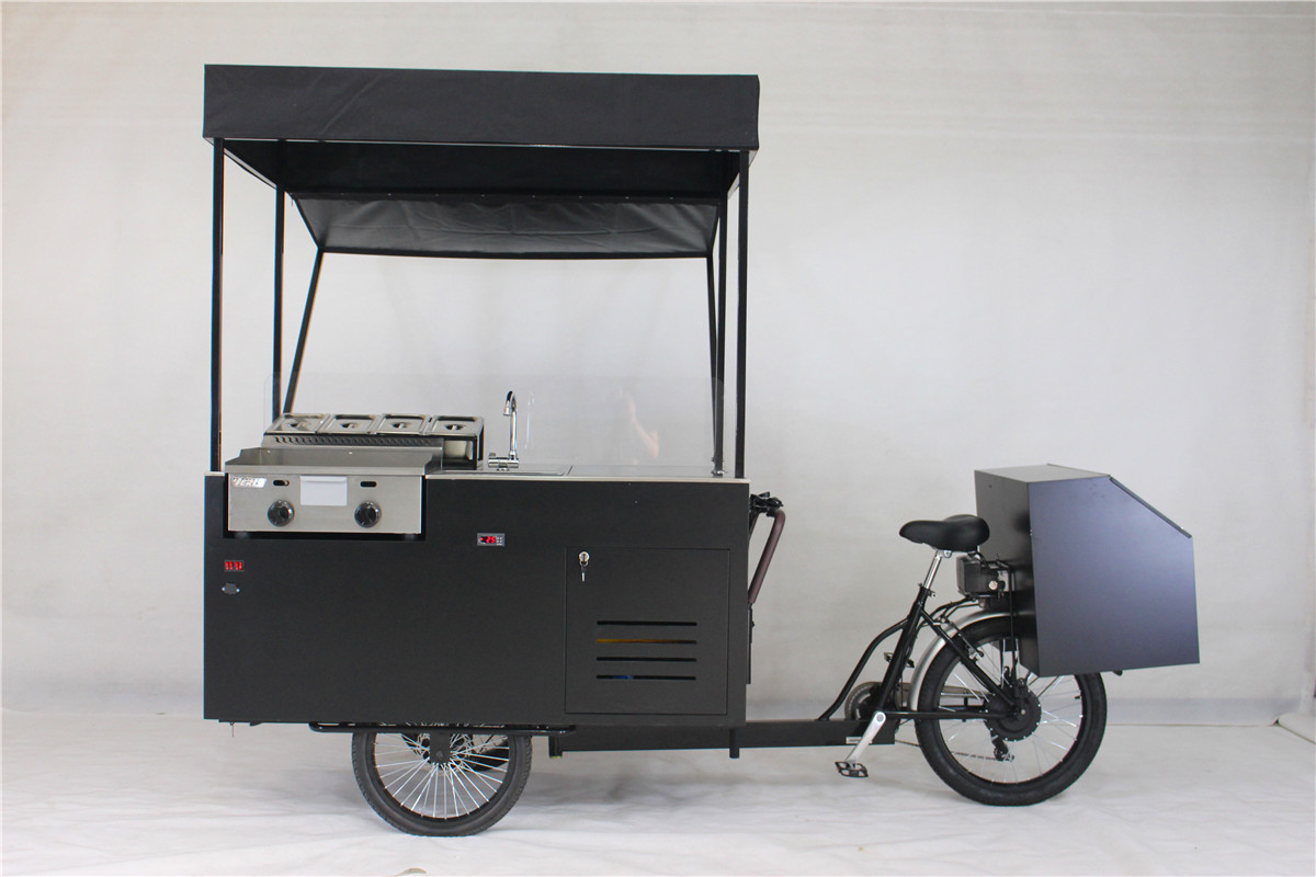 500W motor front loading tricycle hot dog carts hot dog bike with grill and fryer food truck