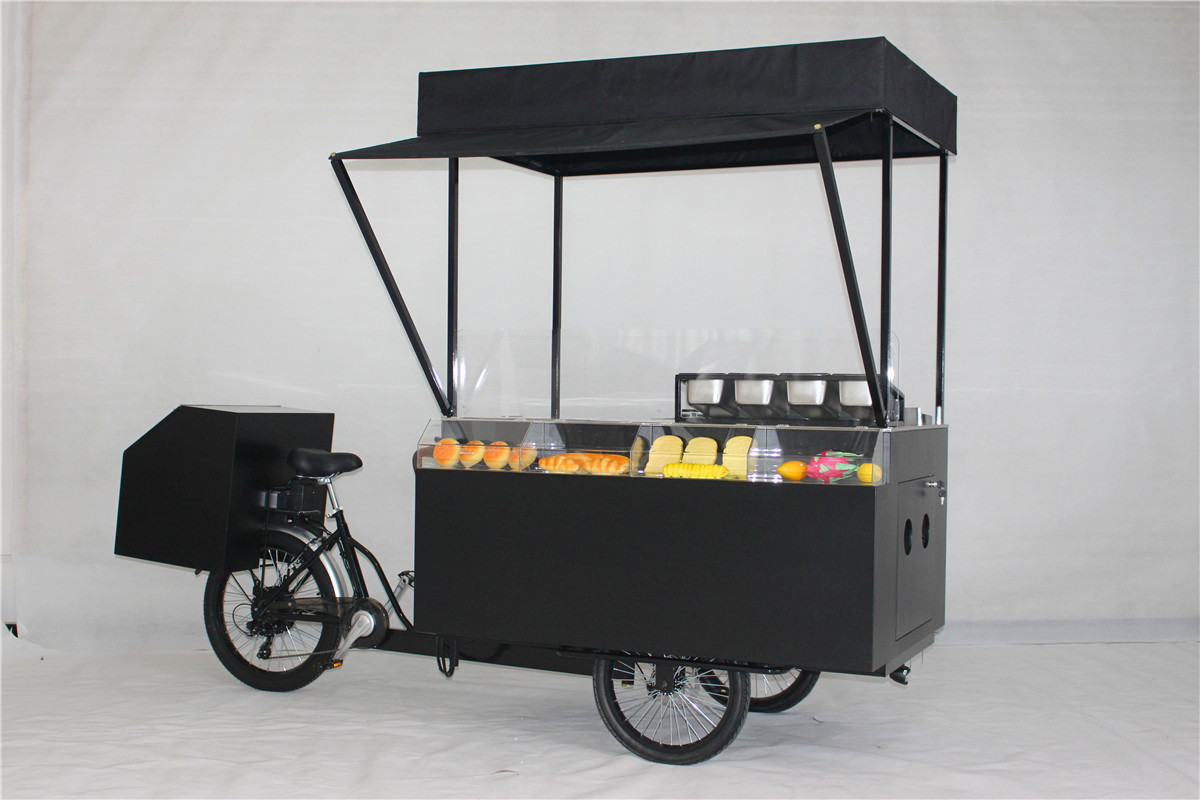 500W motor front loading tricycle hot dog carts hot dog bike with grill and fryer food truck