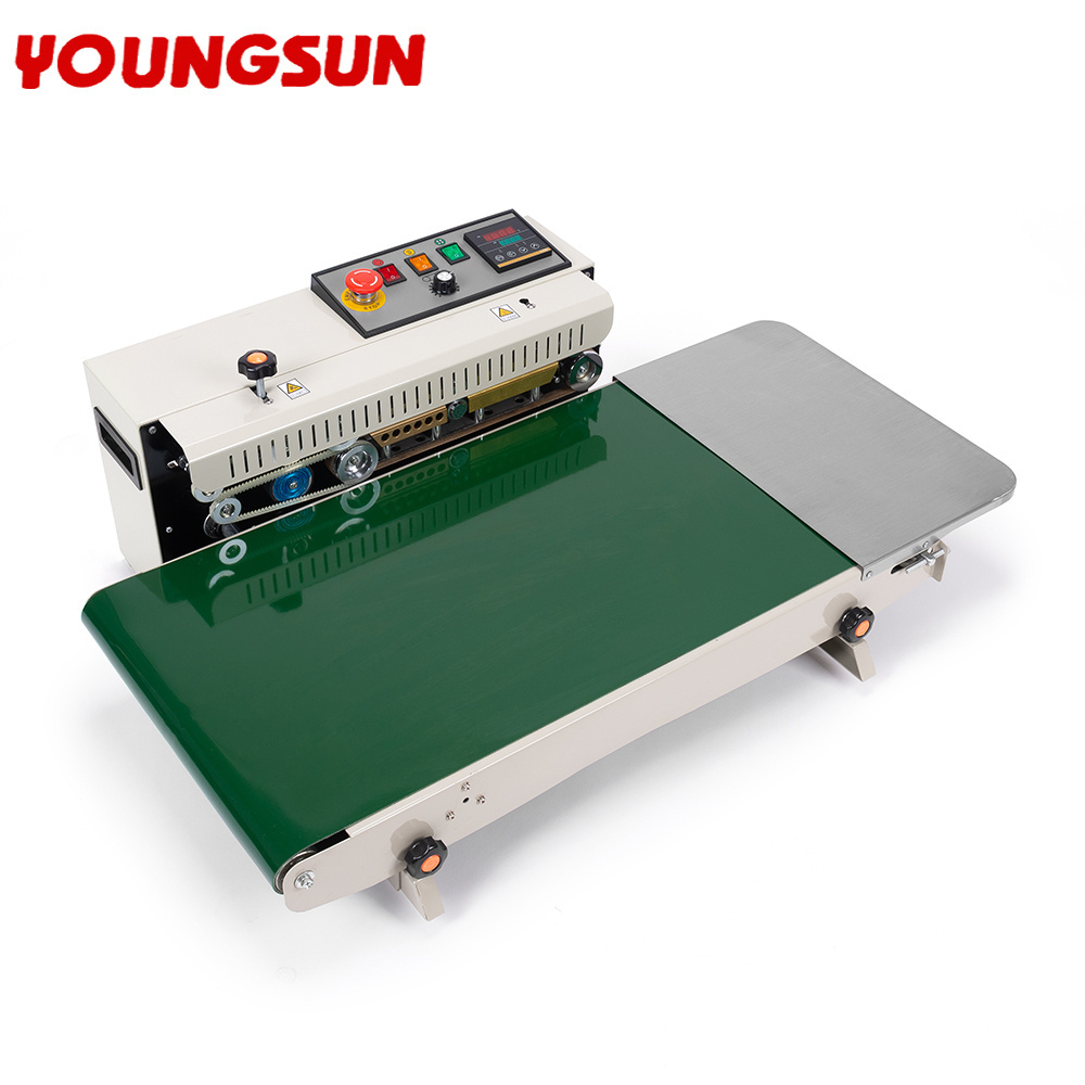 YOUNGSUN Automatic FR-770 400mm Conveyor Widen Stamp Printing Continuous Band Heat Packaging Sealing Machine