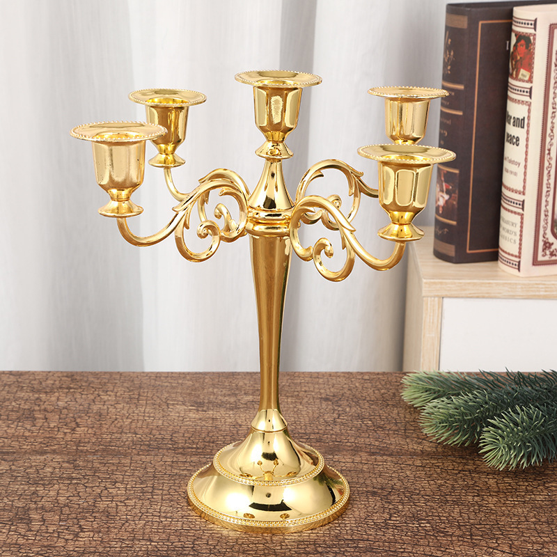 Nordic Style Gold Bronze Candle Holder 5 Arm Candelabra Wedding Props Hotel Evening Dinner Home Decoration Metal Candle Holder