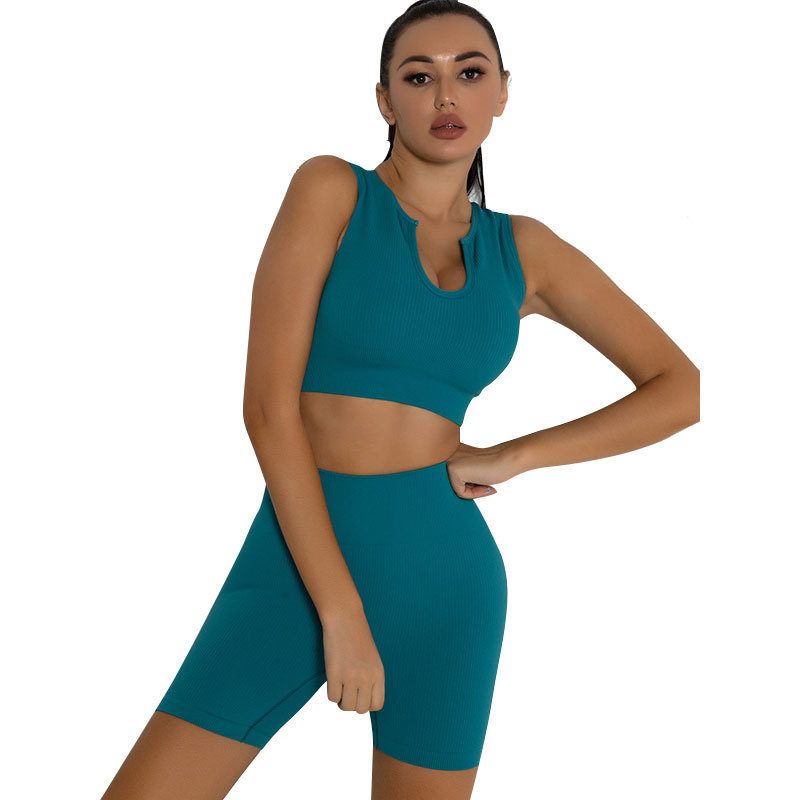 Wholesale Gym Training Ladies Yoga Set Custom Fitness Sportswear Compression Seamless Yoga Bra and Leggings Set