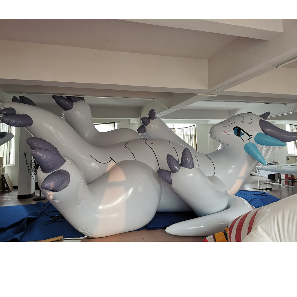 Customized 3m long  inflatable laying white dragon for sale