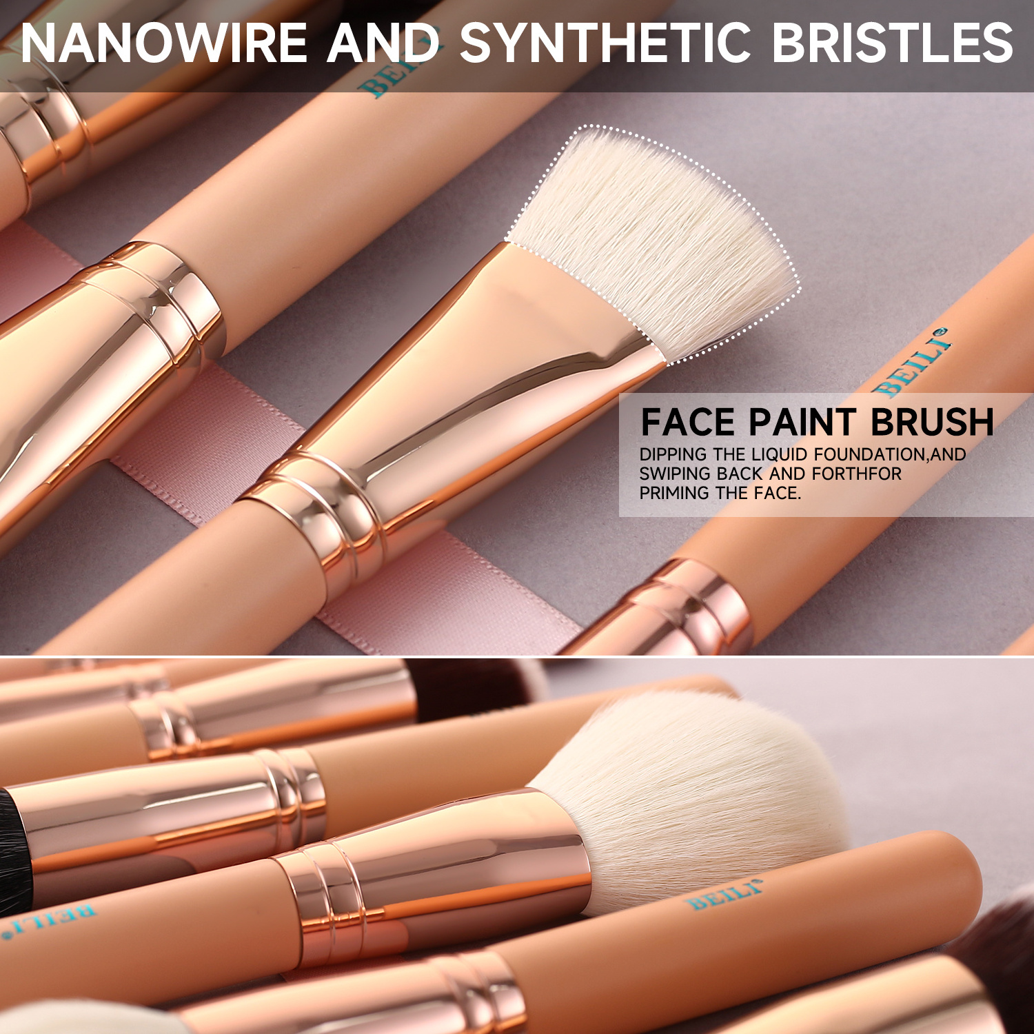 BEILI 28pcs Rose Gold Makeup Brush Set with Pink Handle Goat Hair Custom Foundation Contour Eye Powder Brushes Private Label