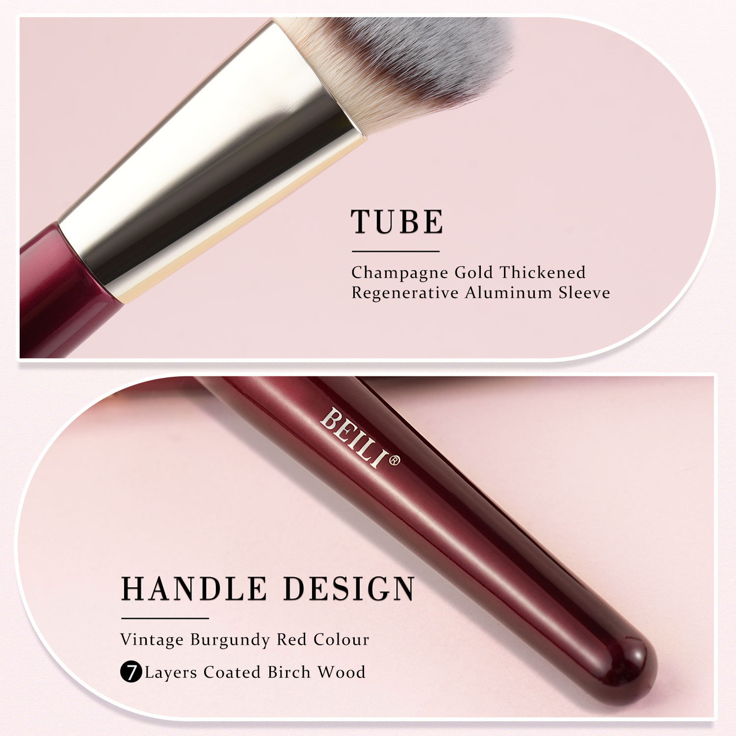 BEILI 2024 Trending Luxury Angle Contour Brush Custom Red High Density Seamless Synthetic Single Makeup Liquid Foundation Brush