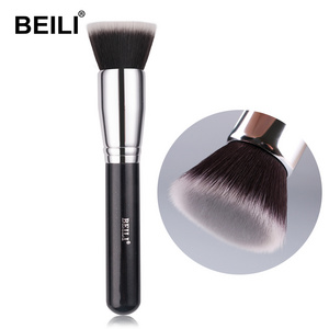 BEILI Best seller Single Foundation Makeup brush Flat Top Kabuki Brush Black Handle Synthetic Hair Brush