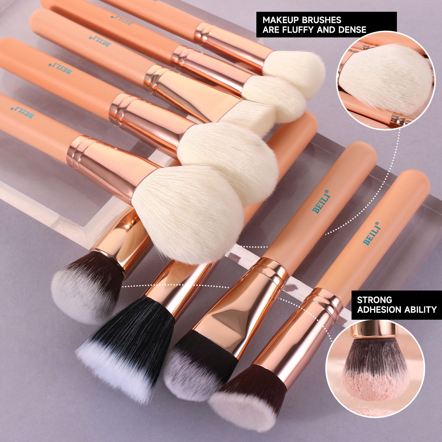 BEILI 28pcs Rose Gold Makeup Brush Set with Pink Handle Goat Hair Custom Foundation Contour Eye Powder Brushes Private Label