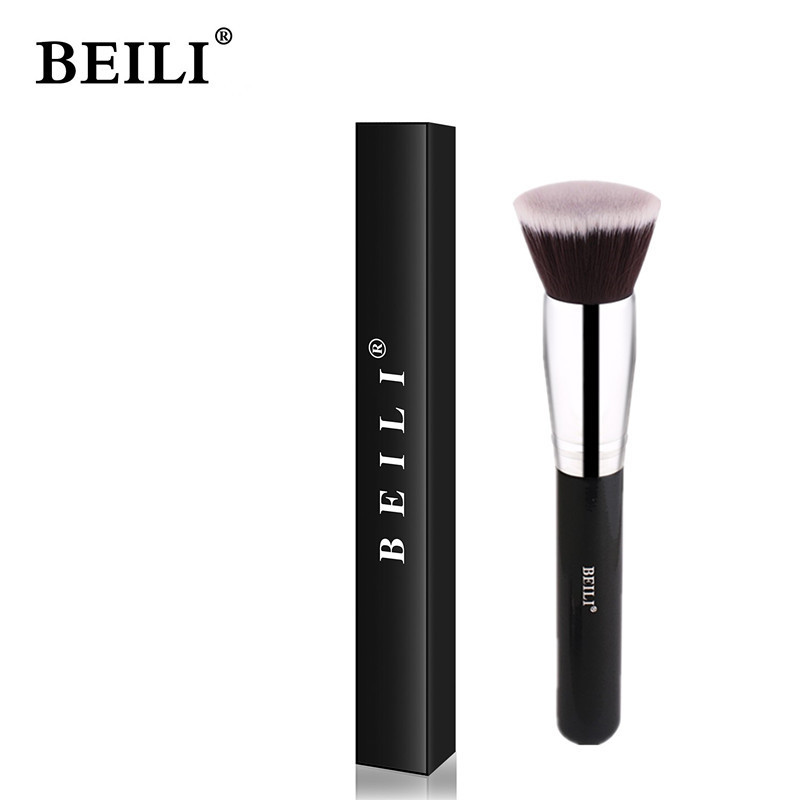 BEILI Best seller Single Foundation Makeup brush Flat Top Kabuki Brush Black Handle Synthetic Hair Brush