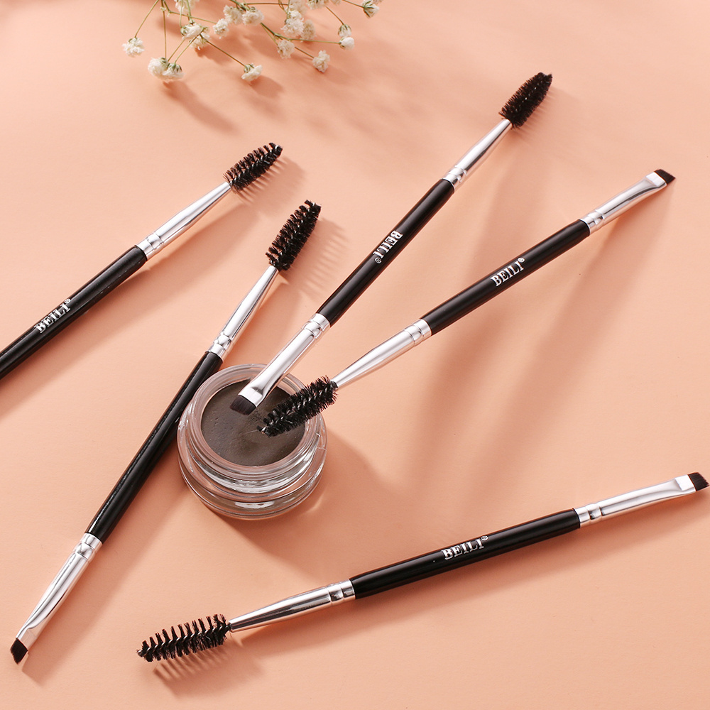 BEILI professional single double end angle eyebrow eyelash makeup brush high quality eyebrow pencil eyeliner brush