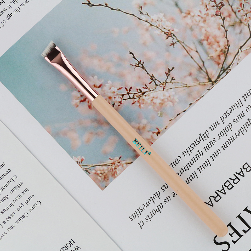 BEILI most popular pink super ultra fine thin eyebrow eyeliner makeup brush custom angled eye brow tinting brush private label