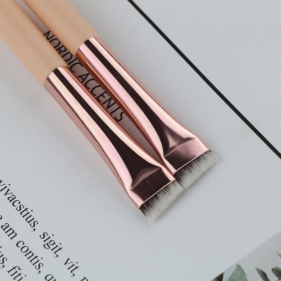 BEILI most popular pink super ultra fine thin eyebrow eyeliner makeup brush custom angled eye brow tinting brush private label