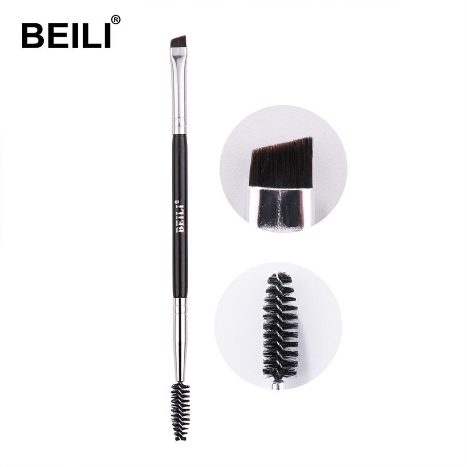 BEILI professional single double end angle eyebrow eyelash makeup brush high quality eyebrow pencil eyeliner brush