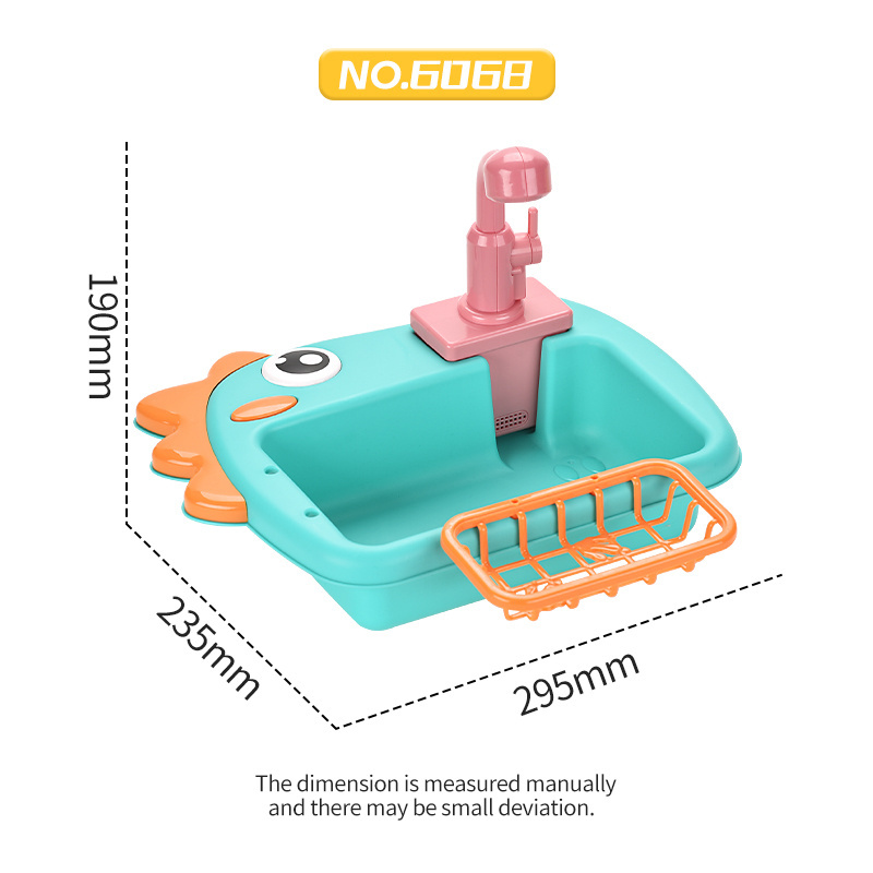 Kids Electric Dinosaur Dishwasher Play Double Fishing Mode Faucet Water Tap Dish Kitchen Sink Toy for Kids Pretend Play