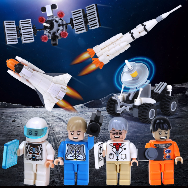 Space spacecraft series assembled small particle model rocket space satellite moon rover 96pcs educational kids toys