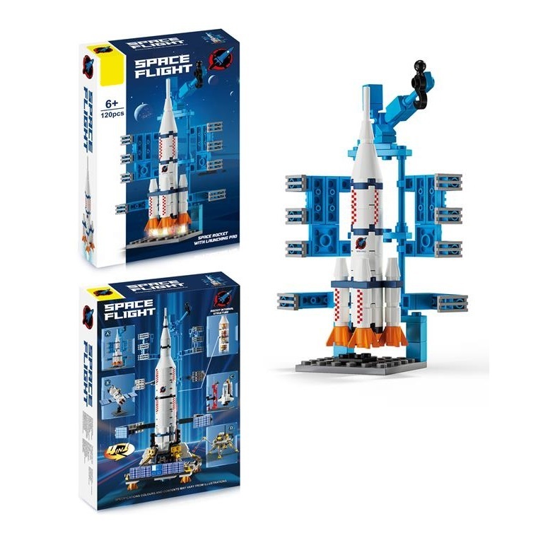 2023 New kids educational assembly rocket plane with launch pad satellite Mars lander four options building blocks toys