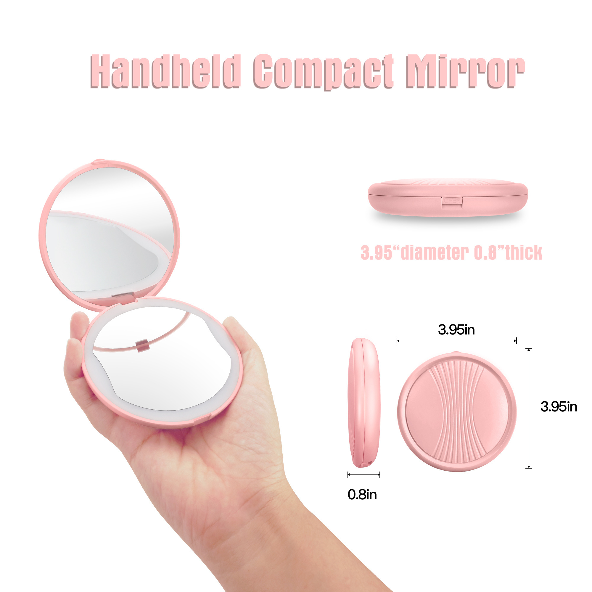 Double Sided Personal Travel Beauty Mini Led Lighted Small  Hand Magnifying Portable Makeup Purse Pocket Mirror