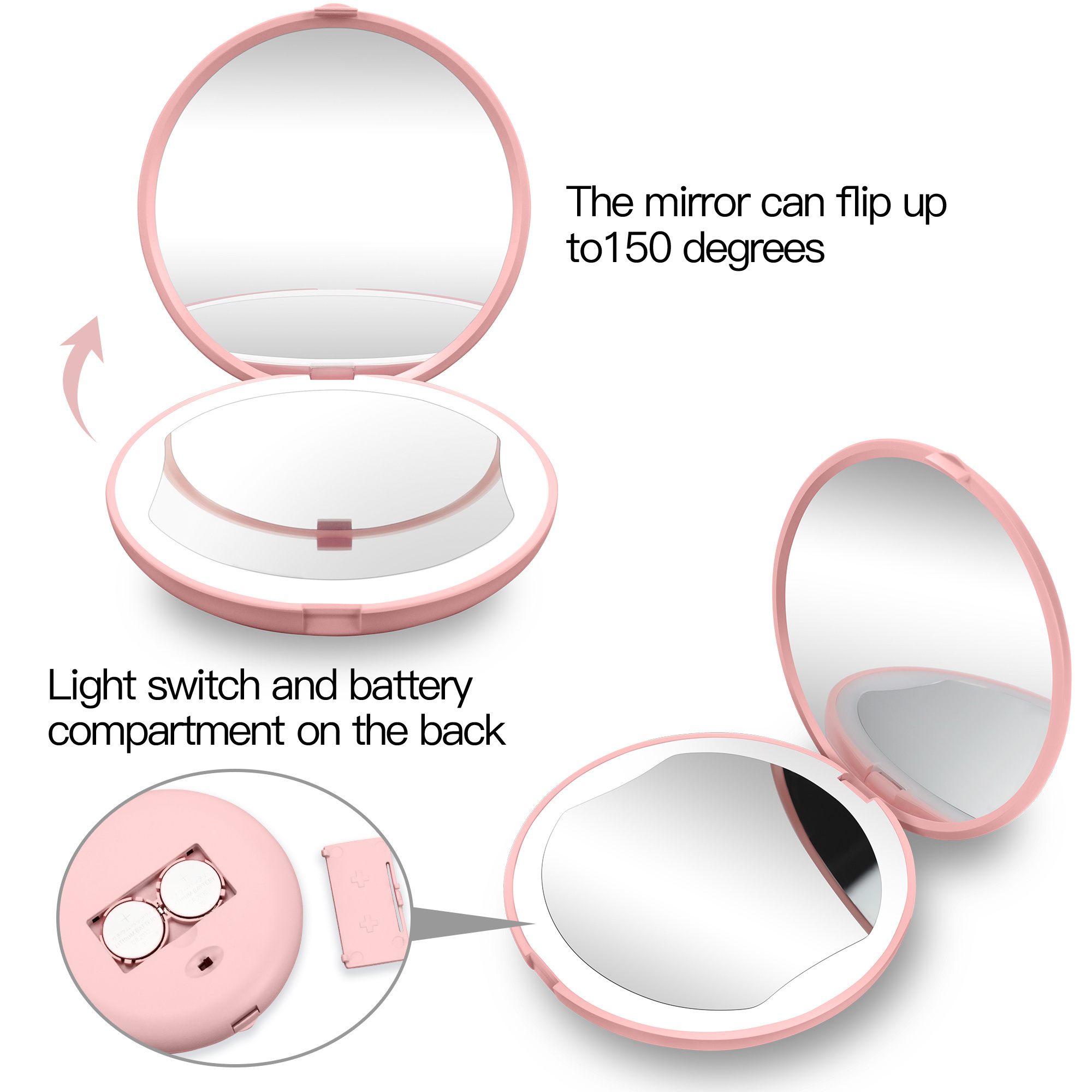 Double Sided Personal Travel Beauty Mini Led Lighted Small  Hand Magnifying Portable Makeup Purse Pocket Mirror