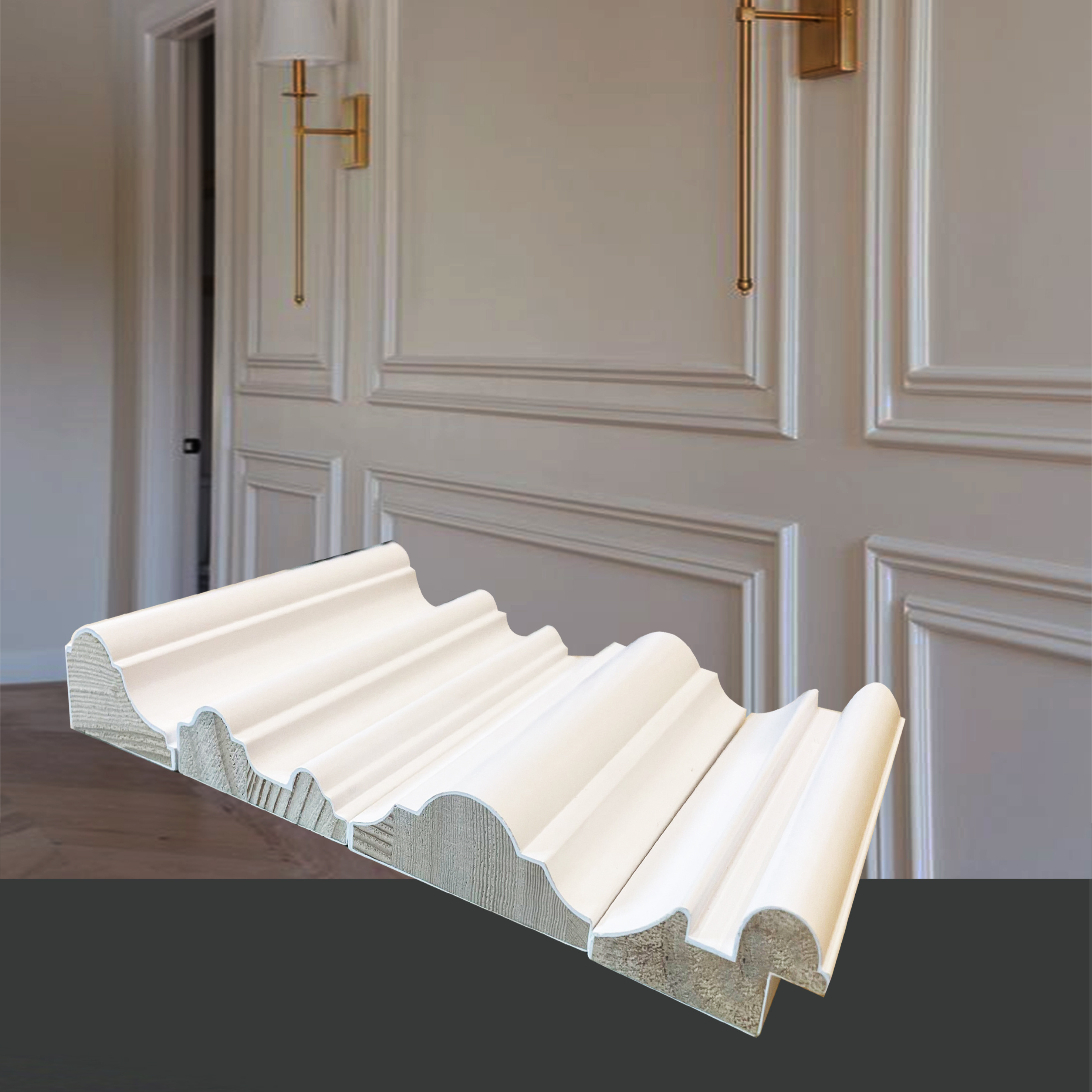 White Primed Wooden Crown Moulding Wall Decorative Panelsolid Wood Gypsum Bottom Cornice Molding