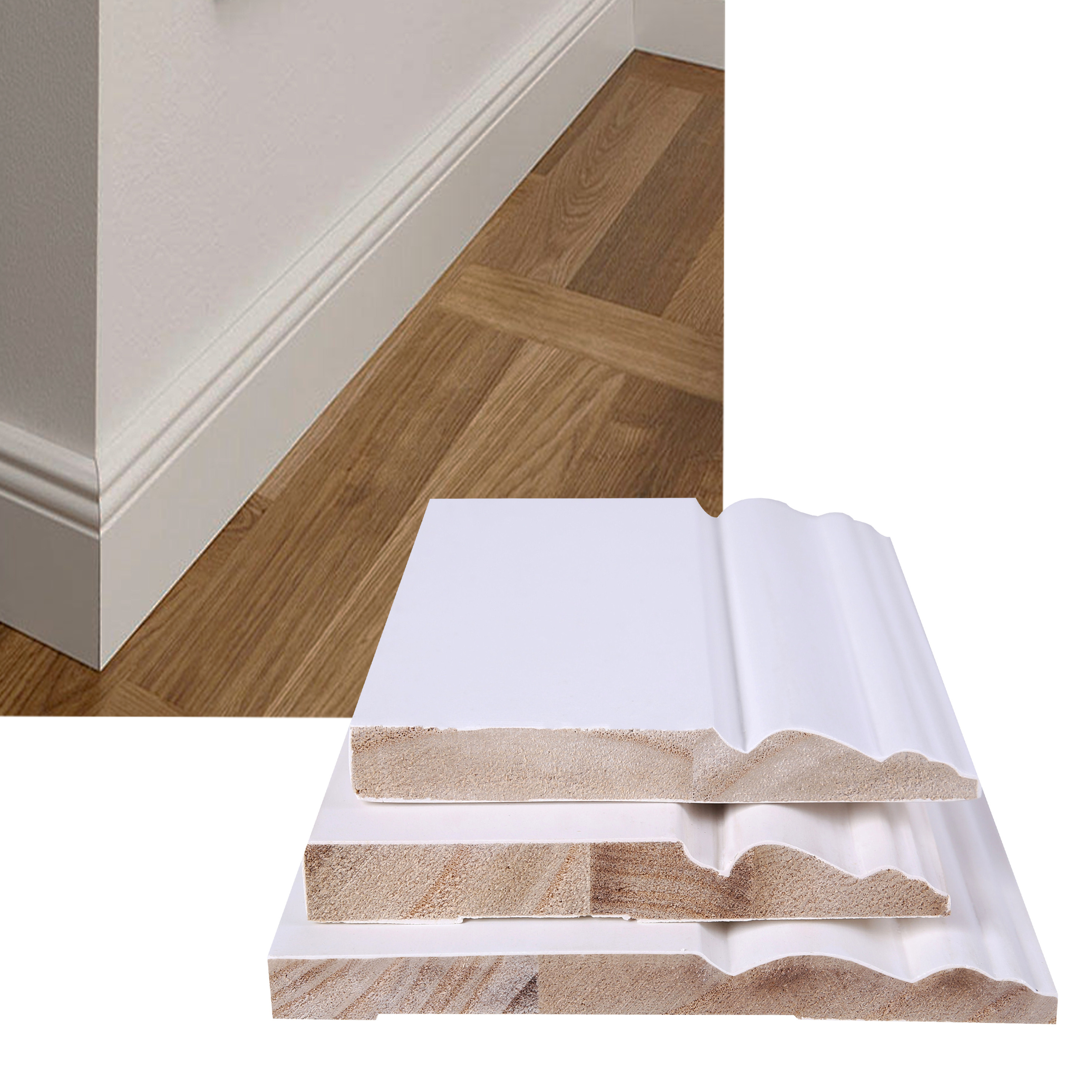 High quality pine board finger jointed white skirting molding baseboard MDF wall skirting board