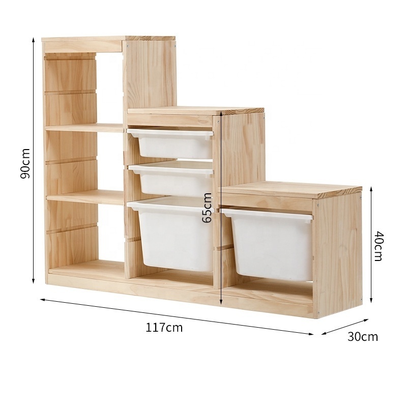 Kids Furniture Baby Room Solid Wooden Toys Books Storage Cabinets and Bookcase with Plastic Storage Box