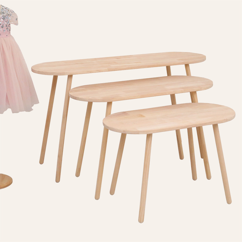 Children's Clothes Store Solid Wood Display Oval Console Shape Table Shoe Bag Showcase Rack Tables