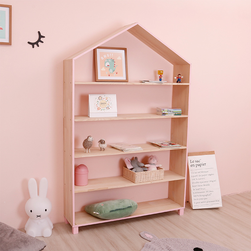 Five Layers Nordic Style Solid Wood Home Furniture Bookcase Toys Storage Bedroom Rack Commodity Shelf