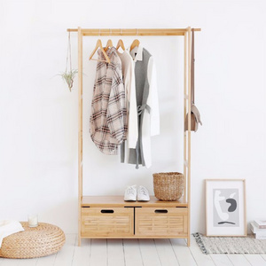 Floor Type Bamboo Clothes Storage Cabinet Living Room Bedroom Coat Hanger Assembled Clothing Dry Rack